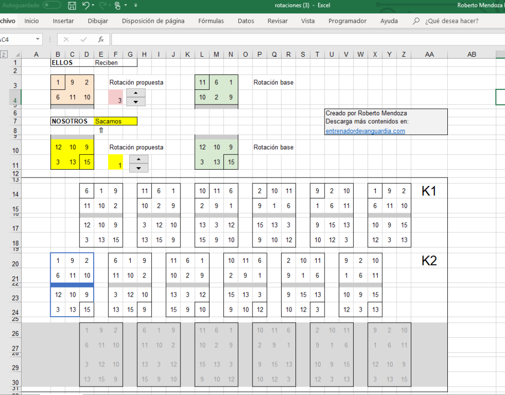 Voleibol Rotaciones. Programa de Excel